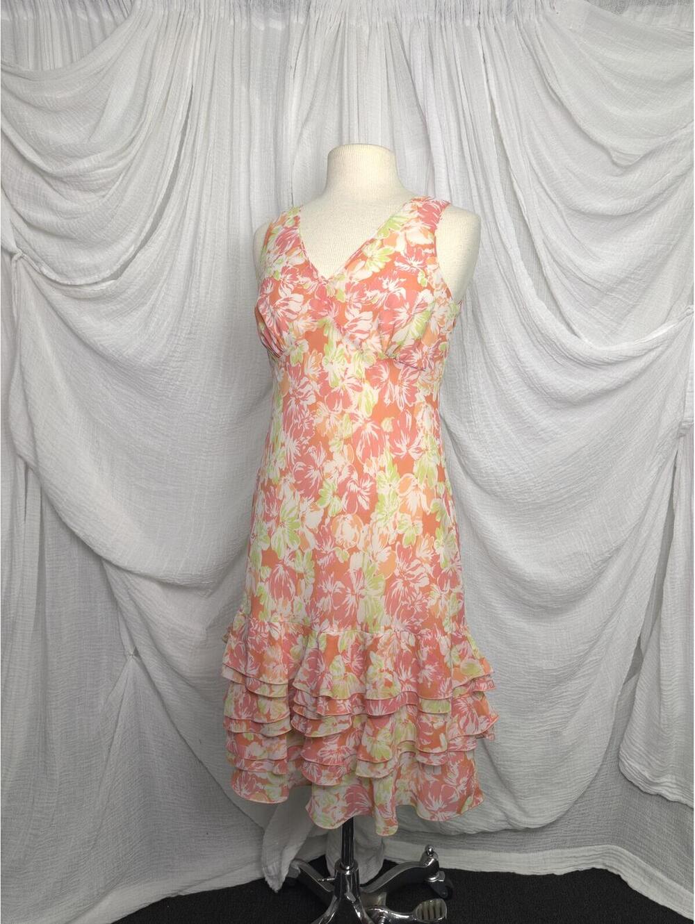 Vintage Preppy Cottage Fairy Ann Taylor Floral Ruffle Hem Midi Dress